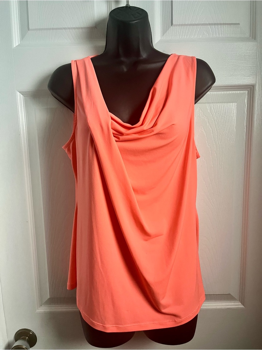 Ivanka Trump Neon Coral Draped Cowl Neck Tank Top Medium Sleeveless Blouse